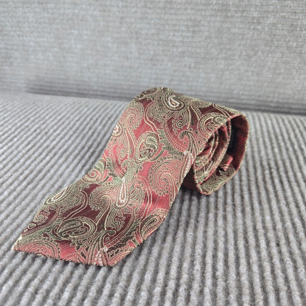 Peacock Mens Burgundy Olive Green Gold Paisley Handmade Pure Silk Necktie